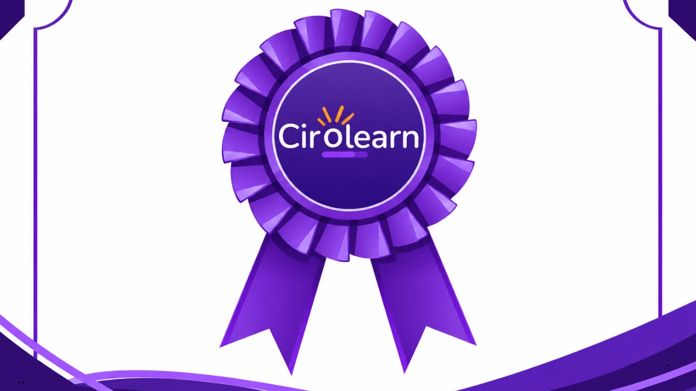 A purple award ribbon carrying the Cirolearn name